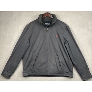 Polo Ralph Lauren Jacket Men's XL Black Red Pony Fleece Lined Full Zip Hooded